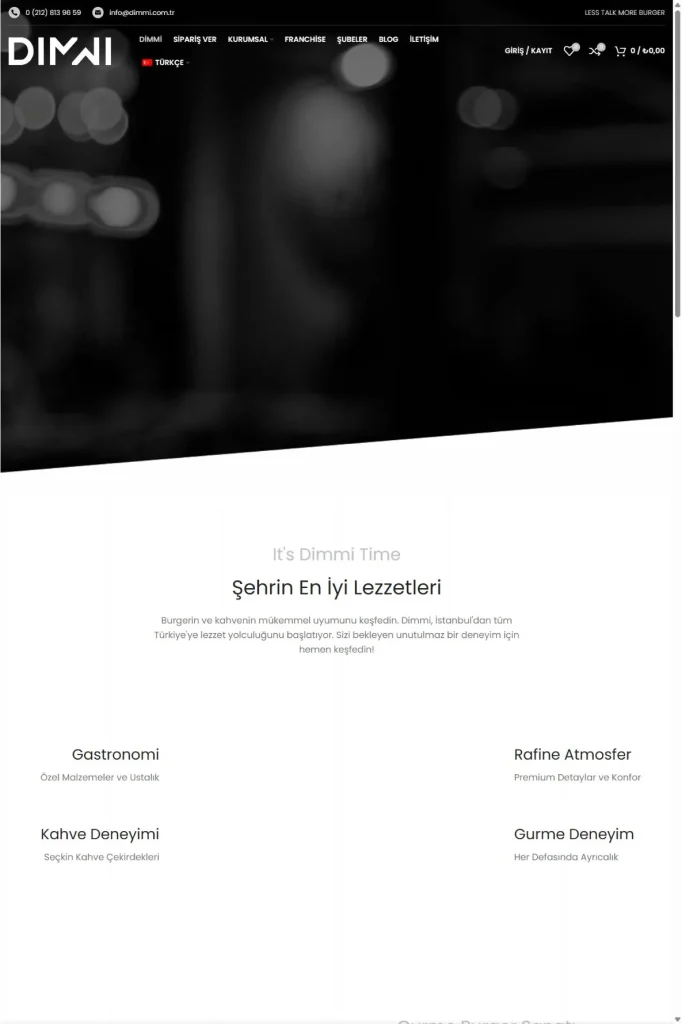 DIMMI Coffee & Burger Web Sitesi ve QR Menü tasarım detayı