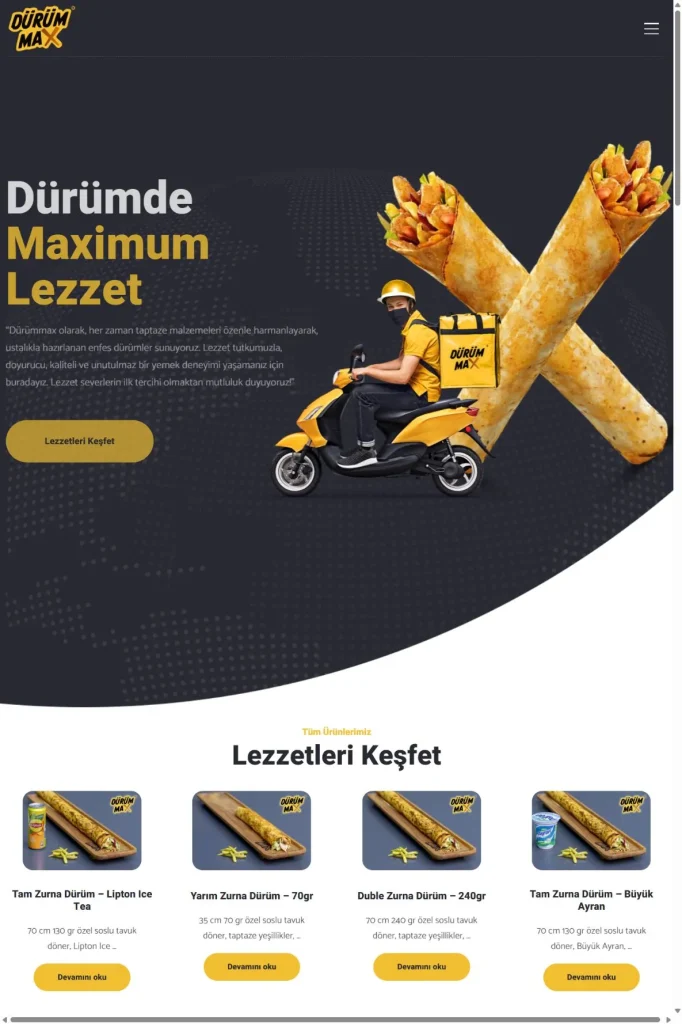 Dürüm Max Web Sitesi ve Şube Rehberi tasarım detayı