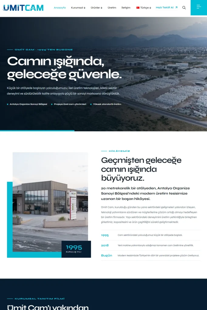 Ümitcam Web Sitesi ve Online Teklif Robotu tasarım detayı