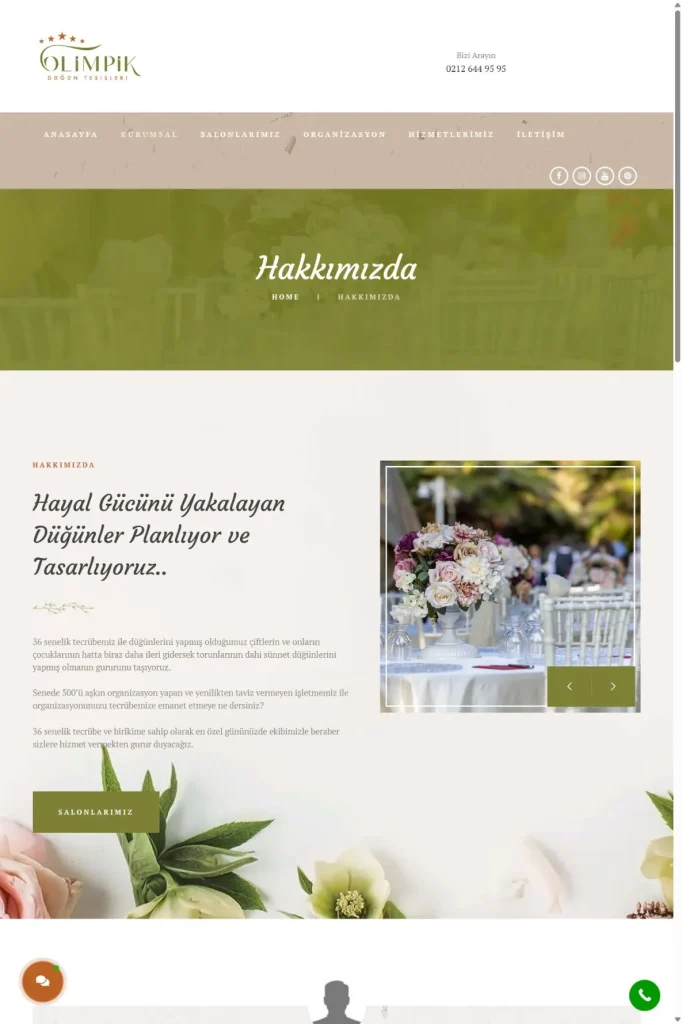 Olimpik Düğün Tesisleri Web Sitesi tasarım detayı