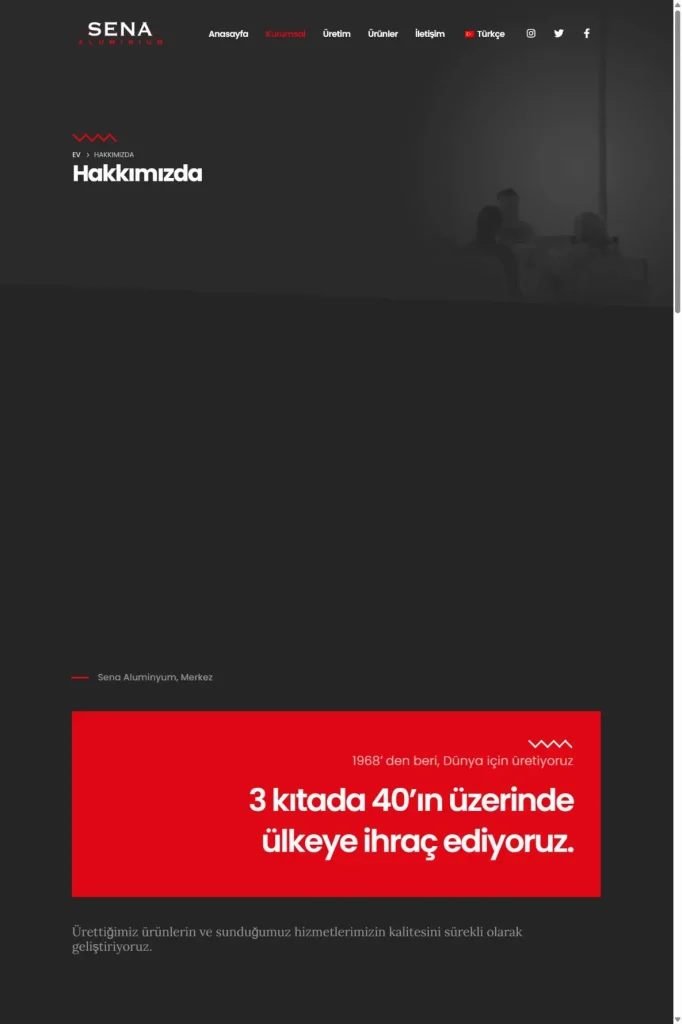 Sena Alüminyum Web Sitesi tasarım detayı