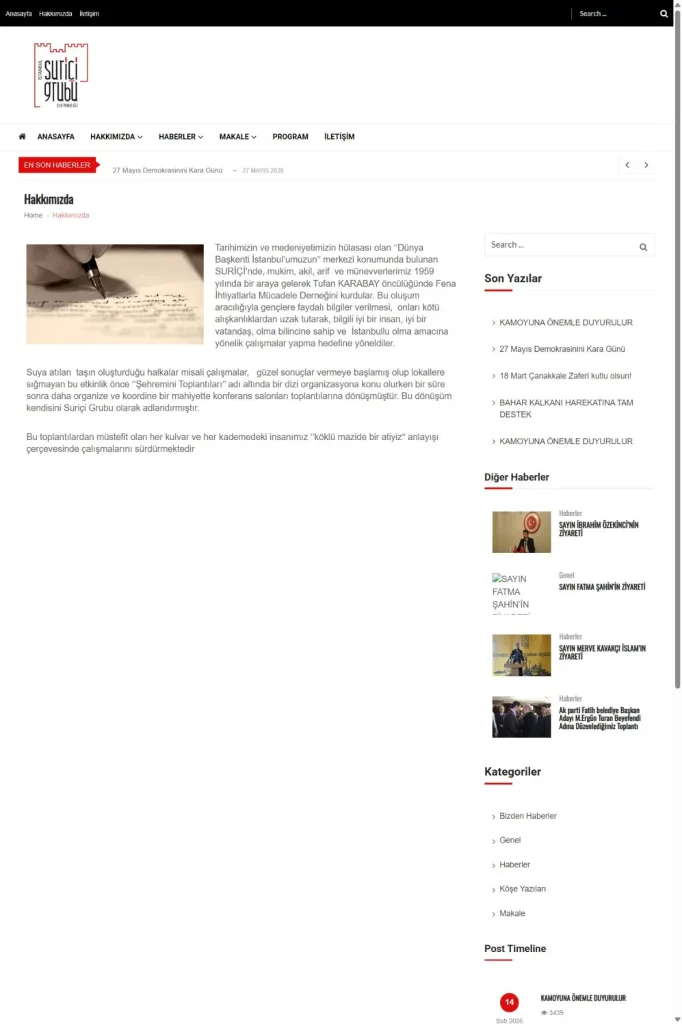 Suriçi Grubu Derneği Web Sitesi tasarım detayı