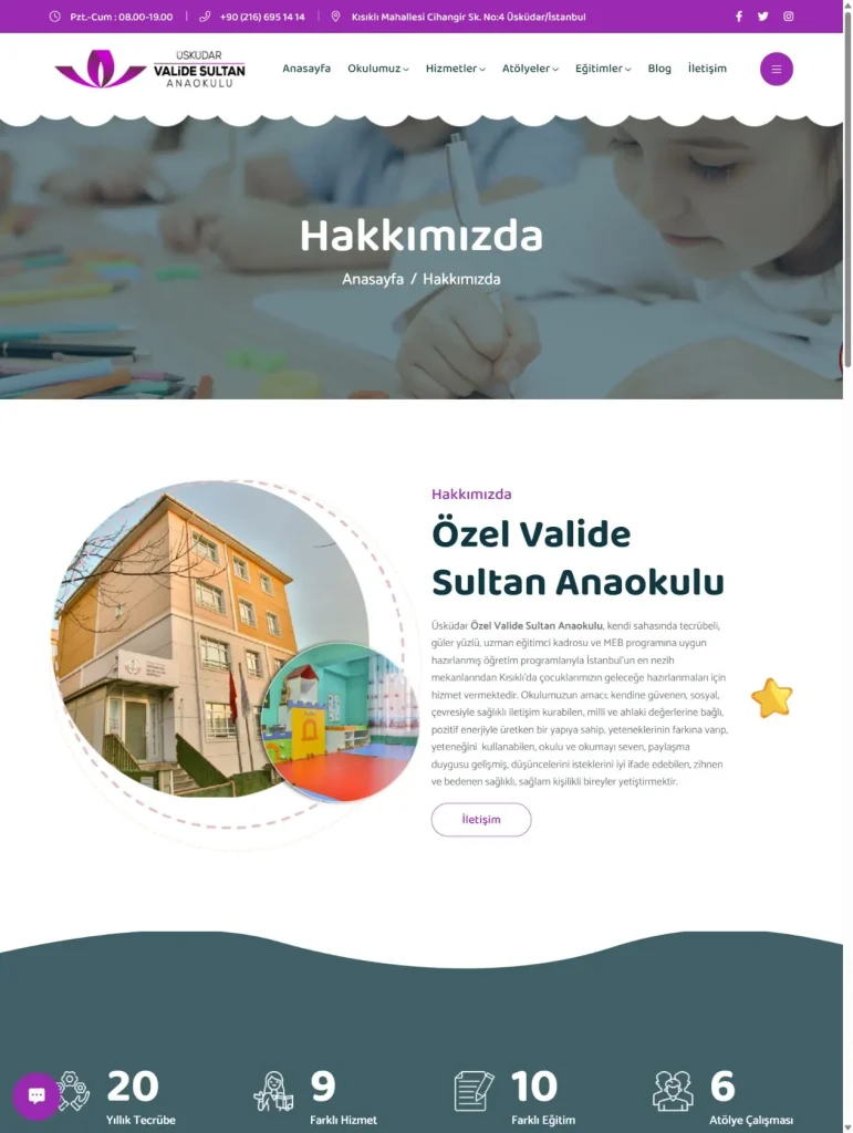 Valide Sultan Anaokulu Web Tasarım tasarım detayı