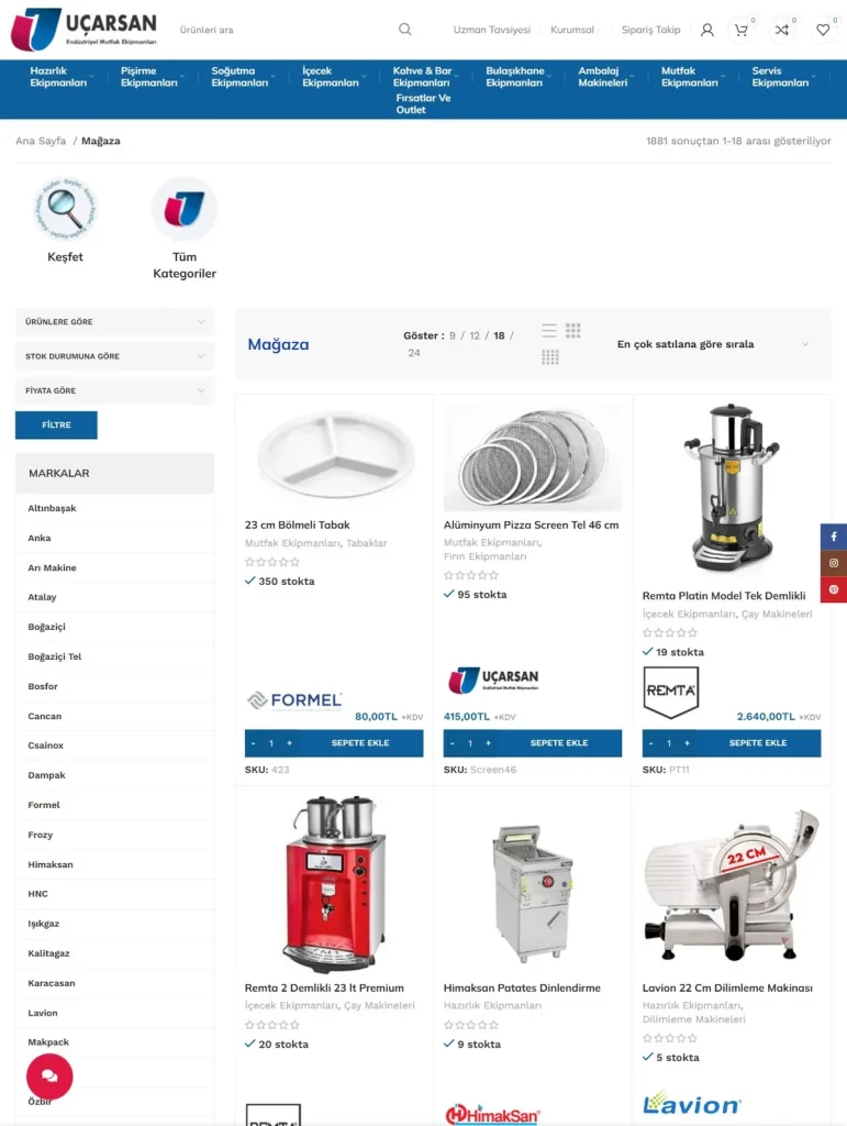 Uçarsan Mutfak E-Ticaret Web Sitesi tasarım detayı