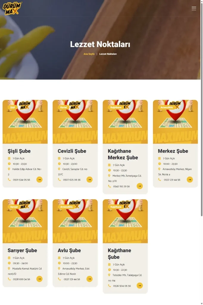 Dürüm Max Web Sitesi ve Şube Rehberi tasarım detayı