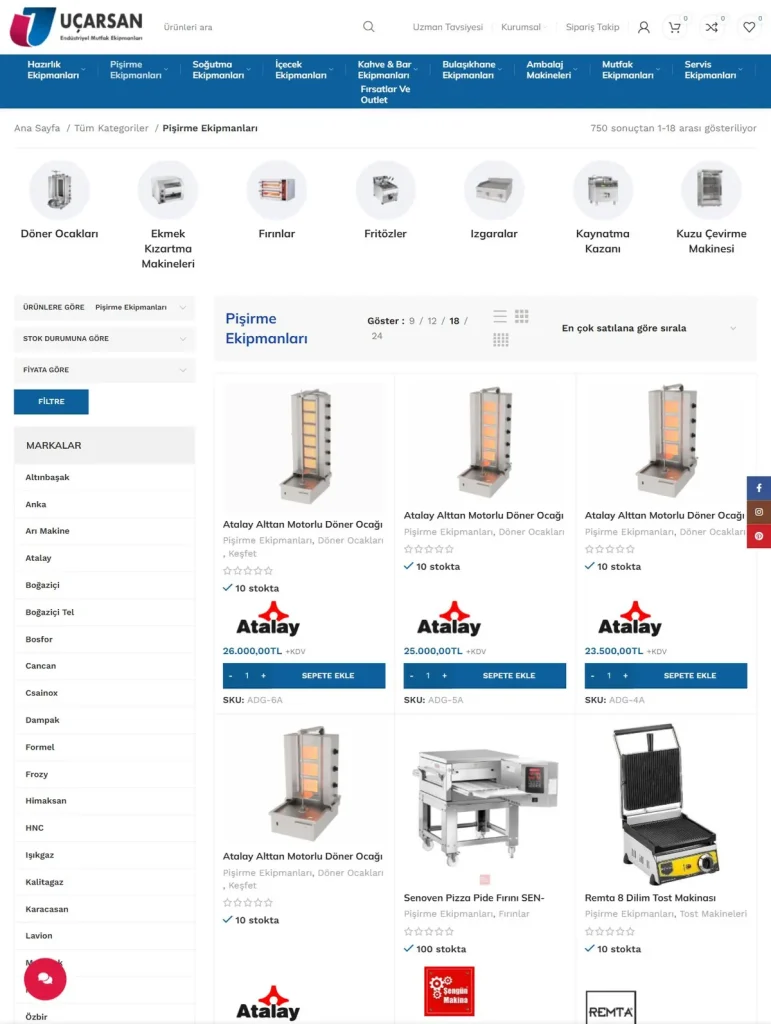 Uçarsan Mutfak E-Ticaret Web Sitesi tasarım detayı