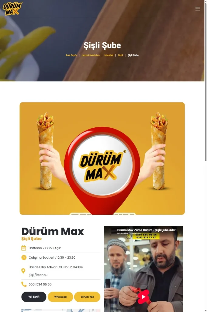 Dürüm Max Web Sitesi ve Şube Rehberi tasarım detayı