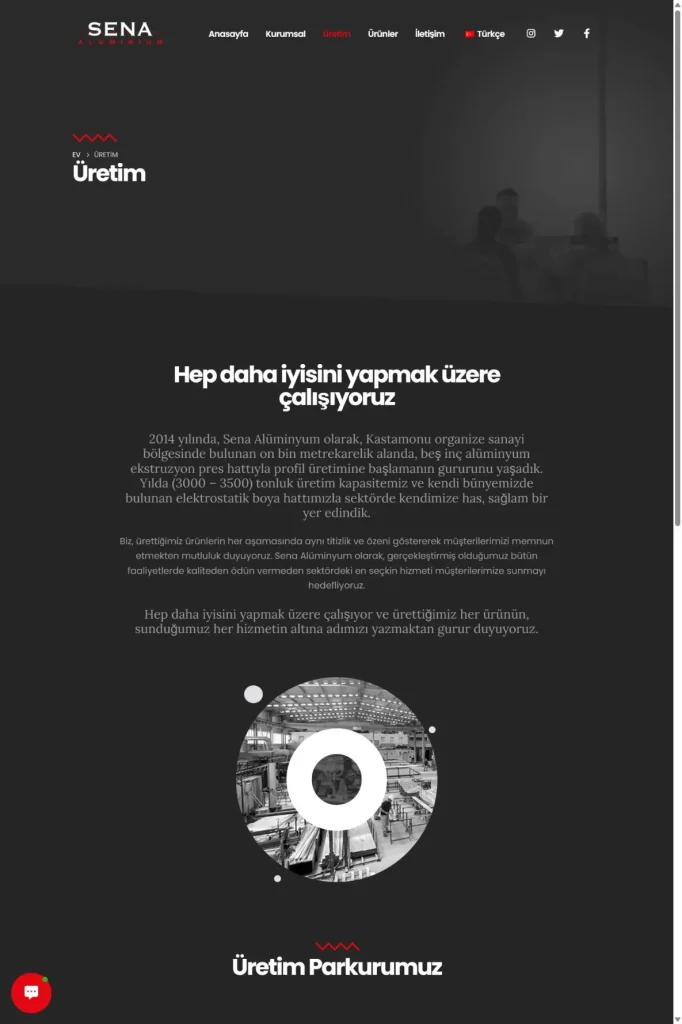 Sena Alüminyum Web Sitesi tasarım detayı