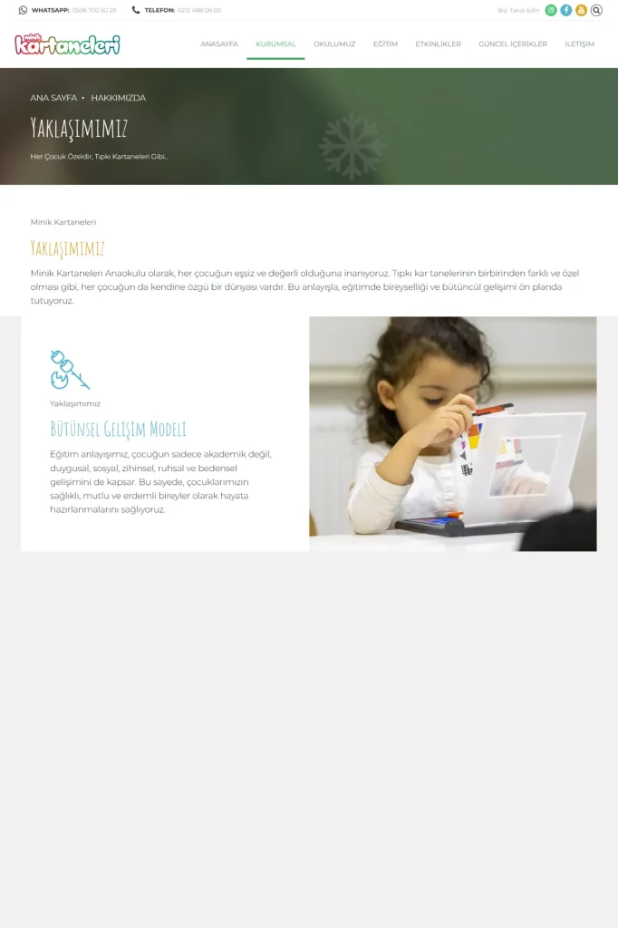 Minik Kartaneleri Anaokulu Web Sitesi tasarım detayı