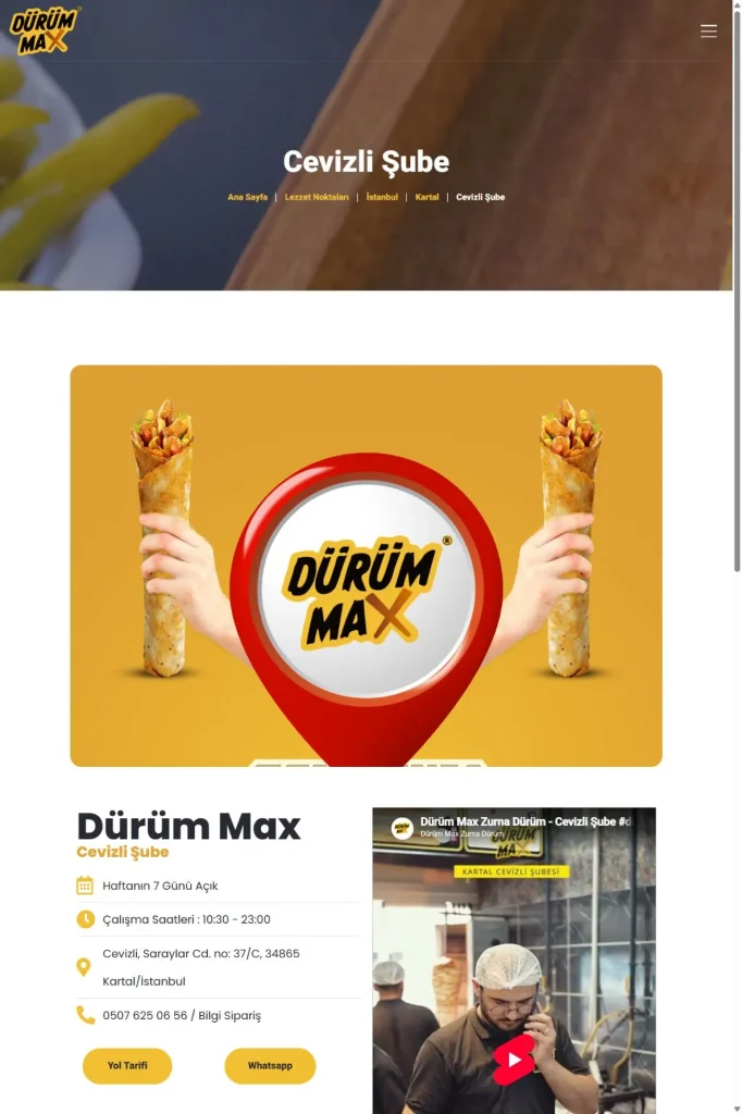 Dürüm Max Web Sitesi ve Şube Rehberi tasarım detayı