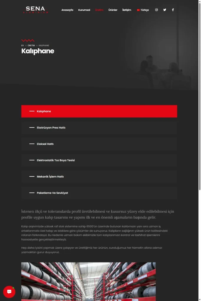 Sena Alüminyum Web Sitesi tasarım detayı