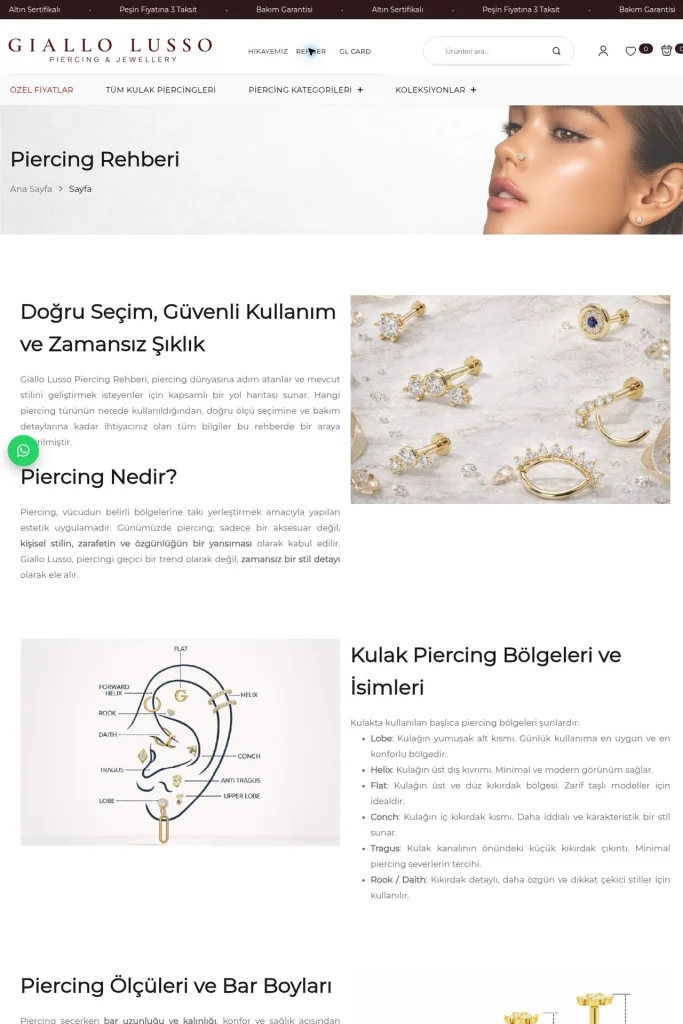 Giallo Lusso Piercing Rehberi sayfası