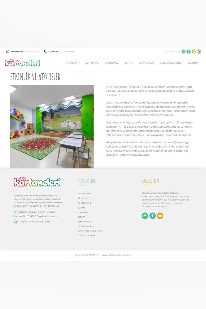 Minik Kartaneleri Anaokulu Web Sitesi tasarım detayı