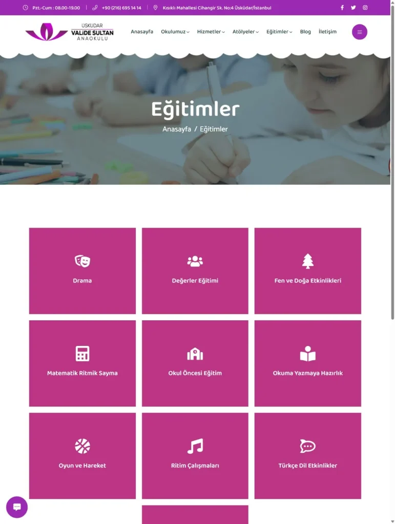 Valide Sultan Anaokulu Web Tasarım tasarım detayı