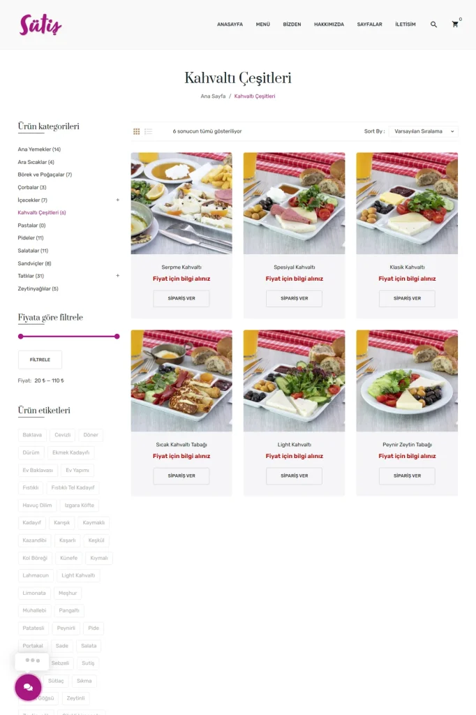 Sütiş Pangaltı Web Sitesi ve Dijital Menü tasarım detayı