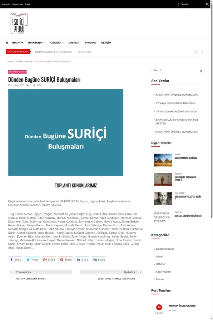 Suriçi Grubu Derneği Web Sitesi tasarım detayı
