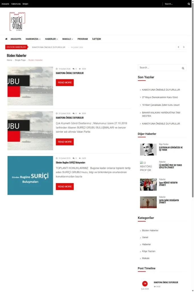Suriçi Grubu Derneği Web Sitesi tasarım detayı