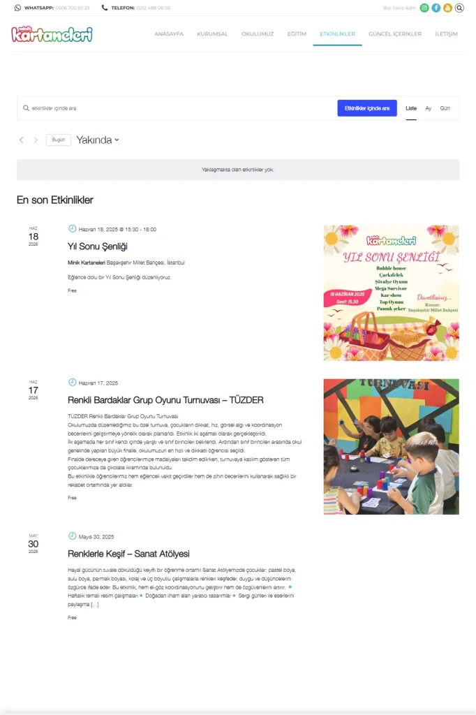 Minik Kartaneleri Anaokulu Web Sitesi tasarım detayı