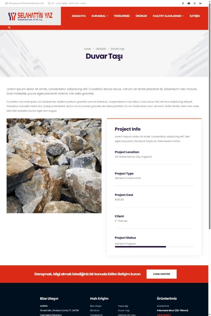 Selahattin Yaz Madencilik Web Sitesi tasarım detayı