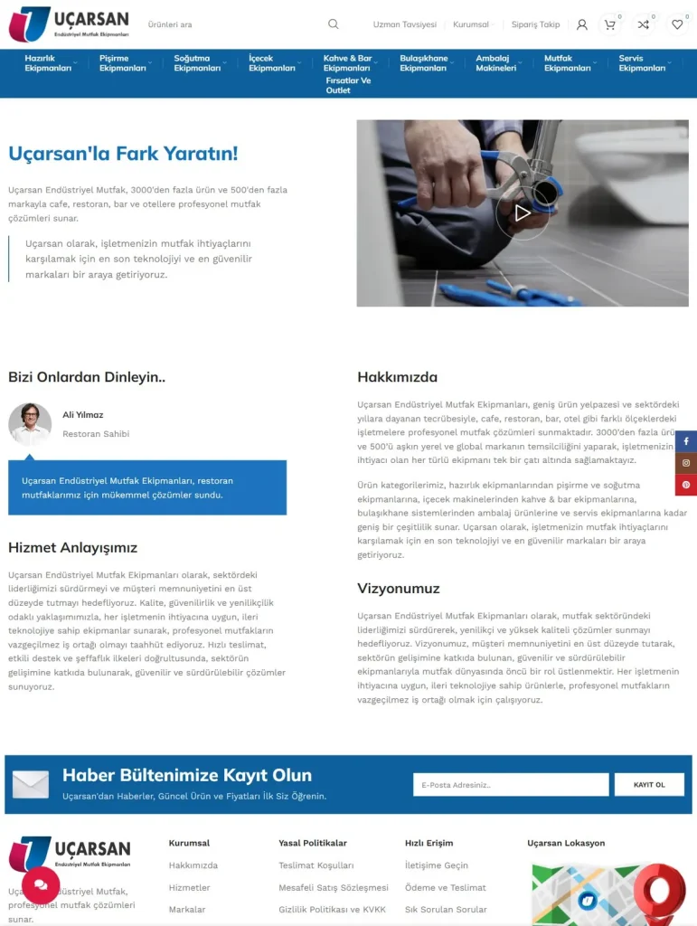 Uçarsan Mutfak E-Ticaret Web Sitesi tasarım detayı