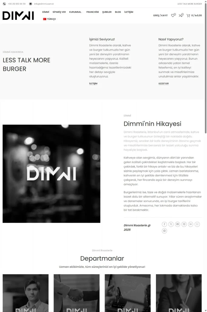 DIMMI Coffee & Burger Web Sitesi ve QR Menü tasarım detayı
