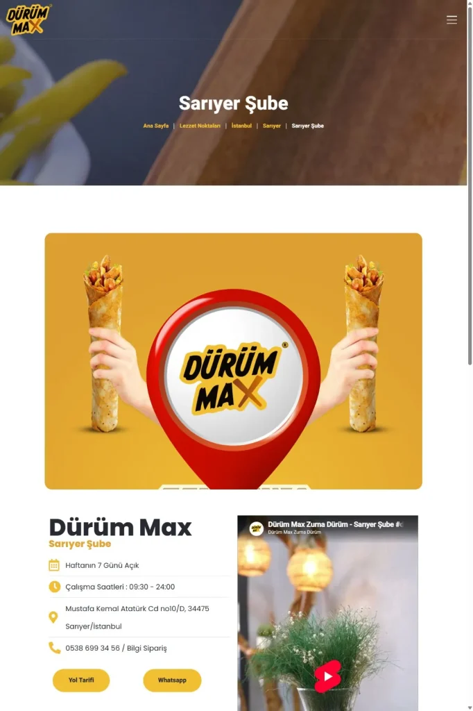 Dürüm Max Web Sitesi ve Şube Rehberi tasarım detayı