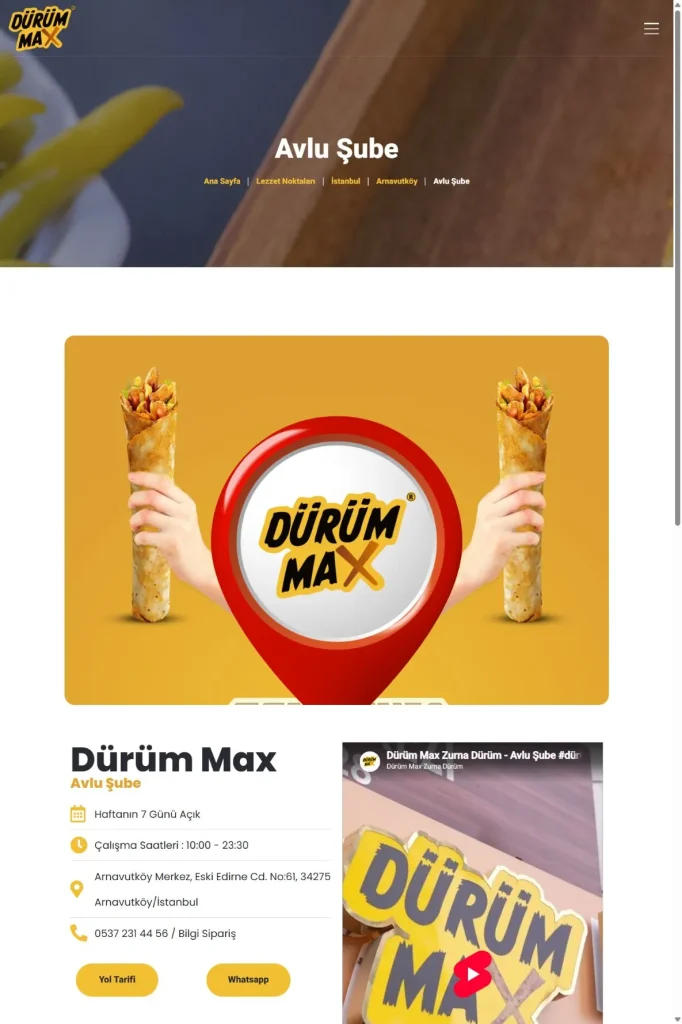Dürüm Max Web Sitesi ve Şube Rehberi tasarım detayı