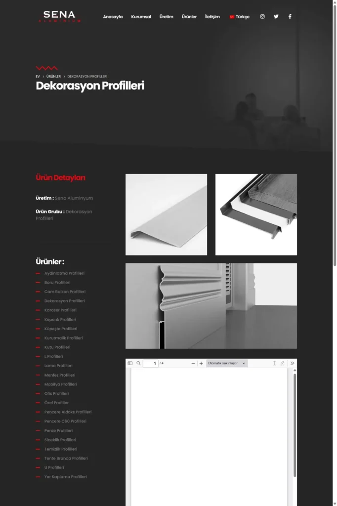 Sena Alüminyum Web Sitesi tasarım detayı