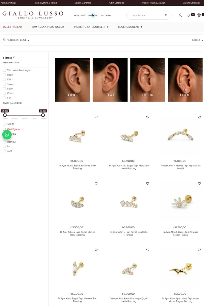 Giallo Lusso Helix piercing kategorisi