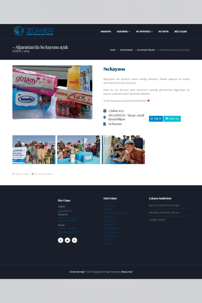 Zümer Yardımlaşma Derneği Web Sitesi tasarım detayı