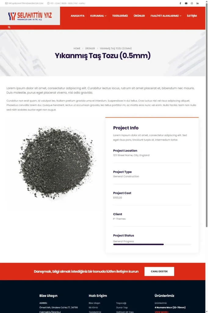 Selahattin Yaz Madencilik Web Sitesi tasarım detayı