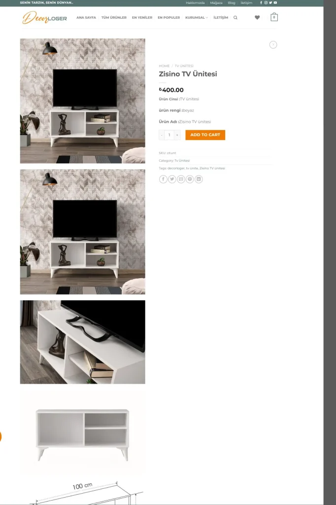 DecorLoger E-Ticaret Web Sitesi tasarım detayı