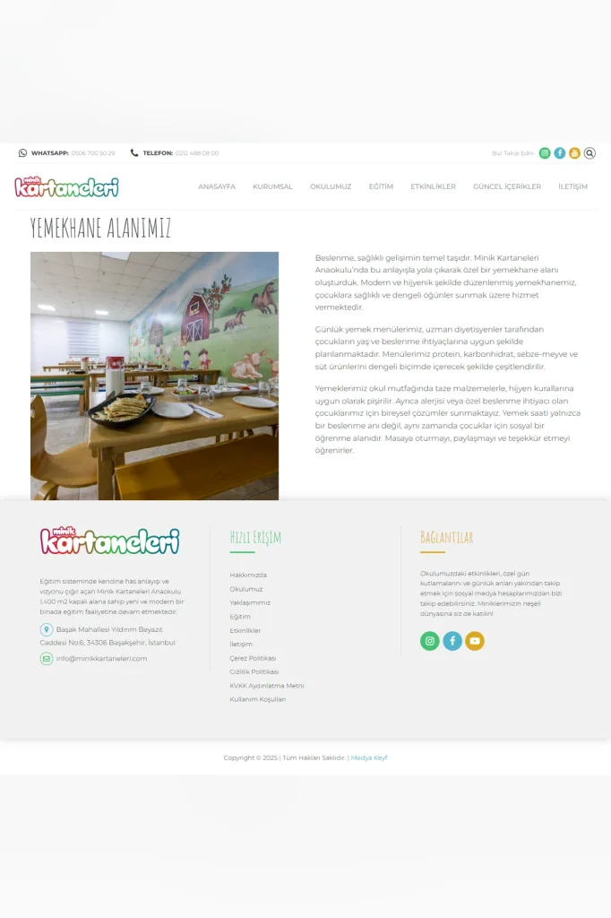 Minik Kartaneleri Anaokulu Web Sitesi tasarım detayı