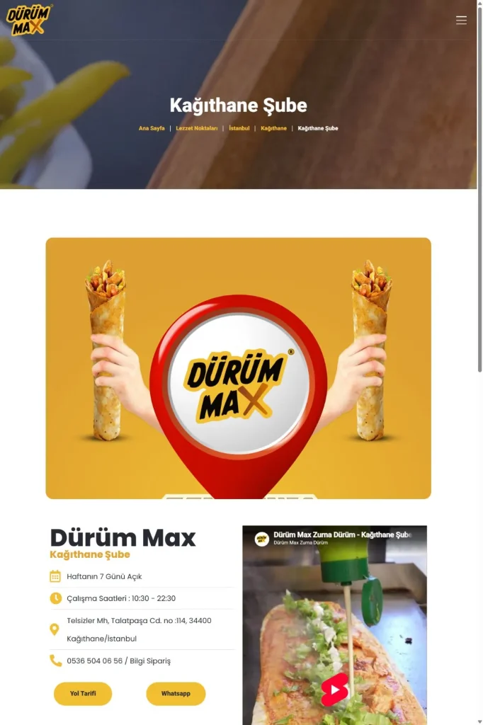 Dürüm Max Web Sitesi ve Şube Rehberi tasarım detayı