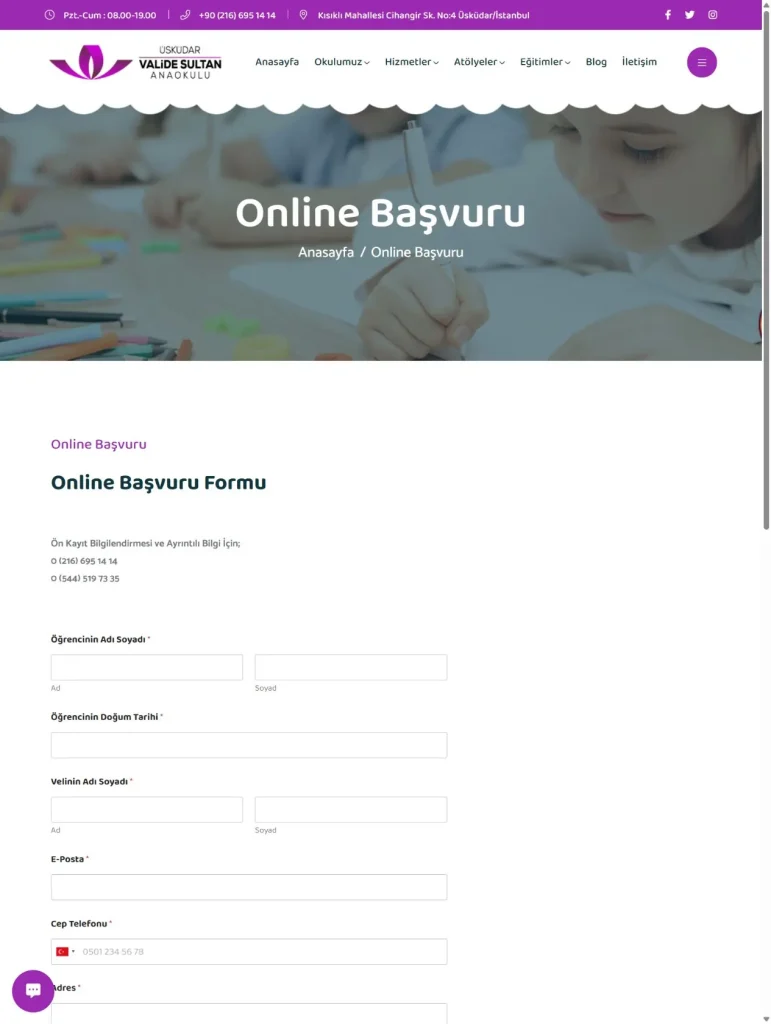 Valide Sultan Anaokulu Web Tasarım tasarım detayı