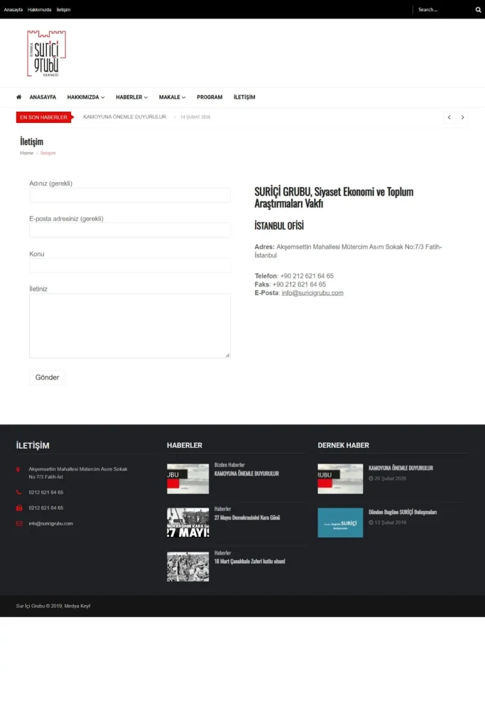 Suriçi Grubu Derneği Web Sitesi tasarım detayı