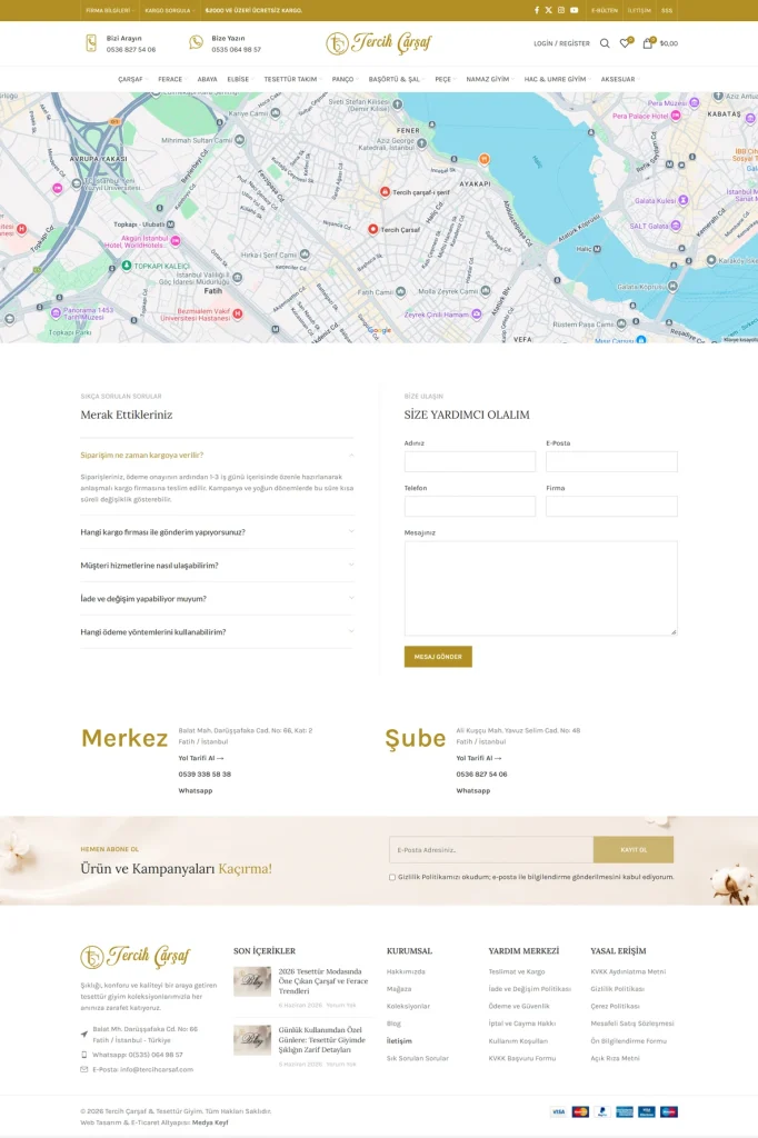 Tercih Çarşaf Web Sitesi ve E-Ticaret Altyapısı tasarım detayı