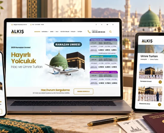 Alkış Turizm web sitesi masaüstü tablet ve telefon görünümü