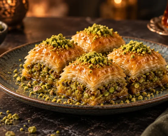 Antepsan Baklava tabağında Antep fıstıklı baklava