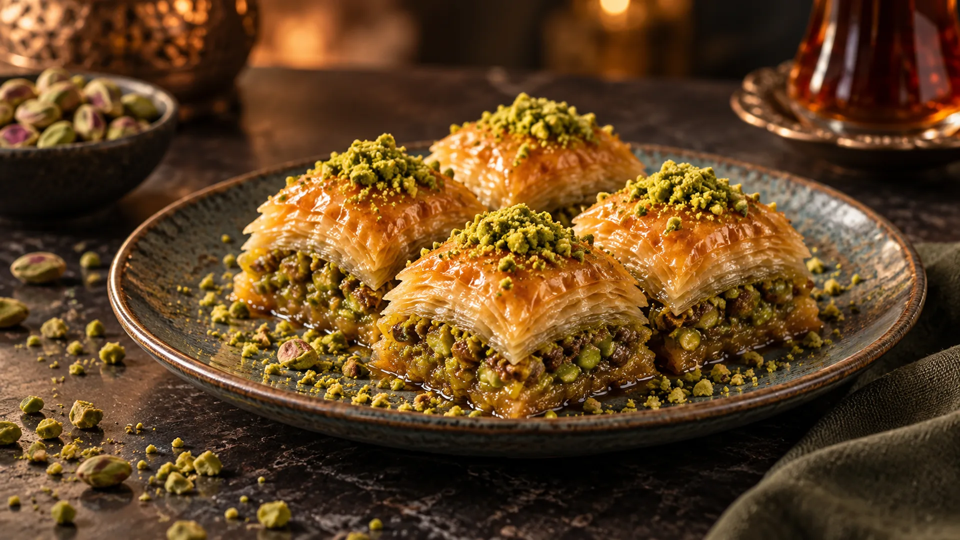 Antepsan Baklava tabağında Antep fıstıklı baklava