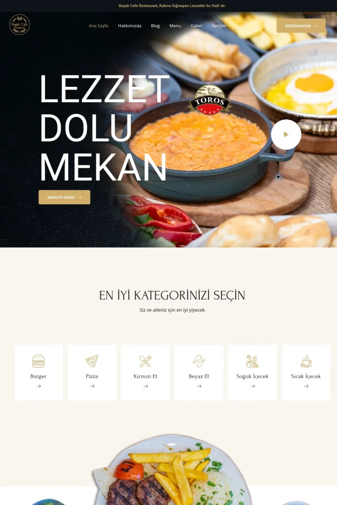 Başak Cafe Restaurant Web Sitesi ve Dijital Menü tasarım detayı