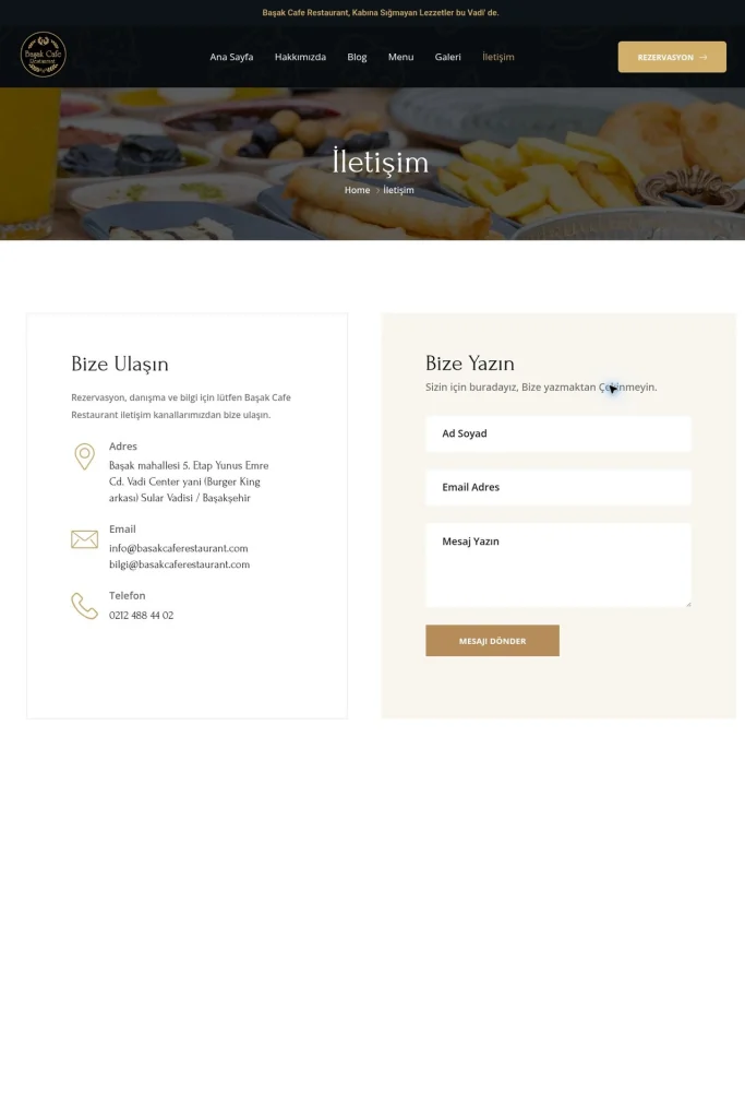 Başak Cafe Restaurant Web Sitesi ve Dijital Menü tasarım detayı
