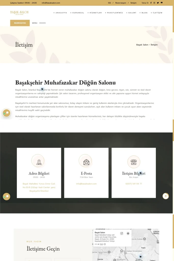 Başak Salon Web Sitesi ve Rezervasyon Sayfaları tasarım detayı