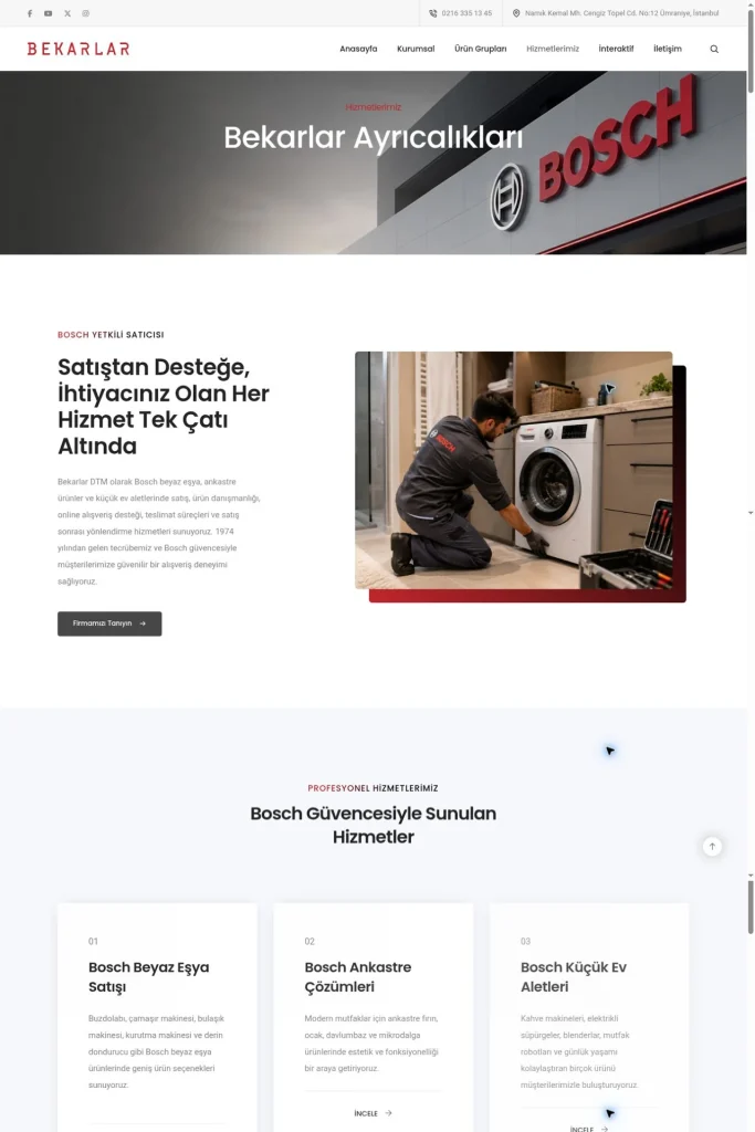 Bekarlar DTM Kurumsal Web Sitesi tasarım detayı