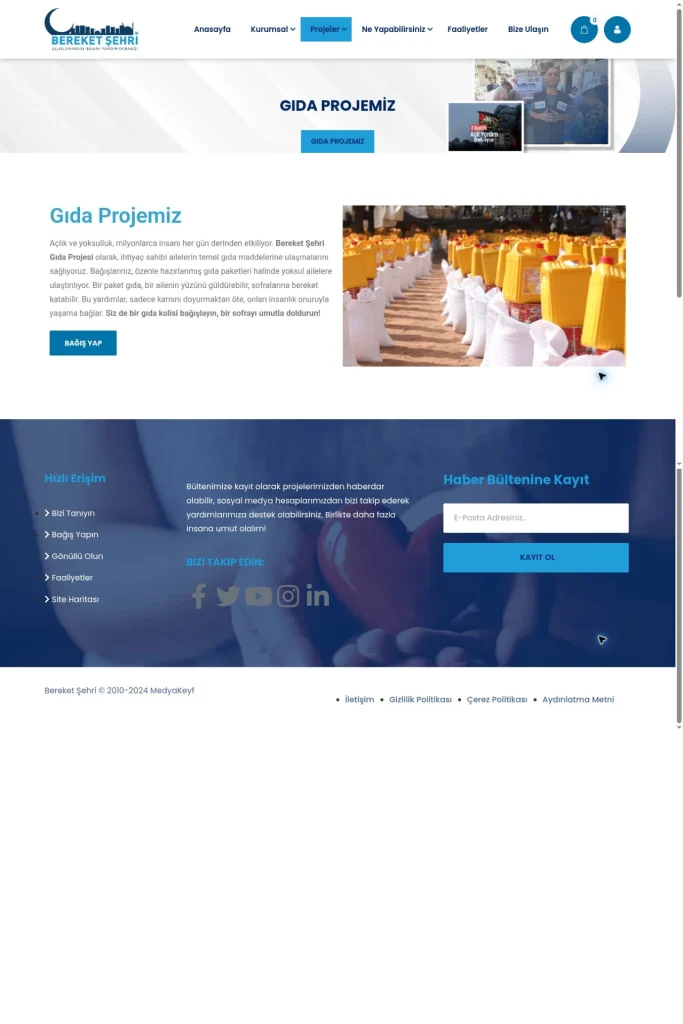 Bereket Şehri Derneği Web Sitesi tasarım detayı