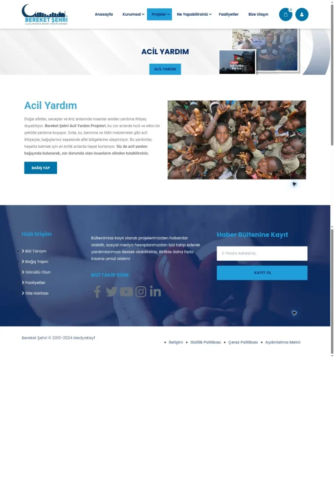 Bereket Şehri Derneği Web Sitesi tasarım detayı