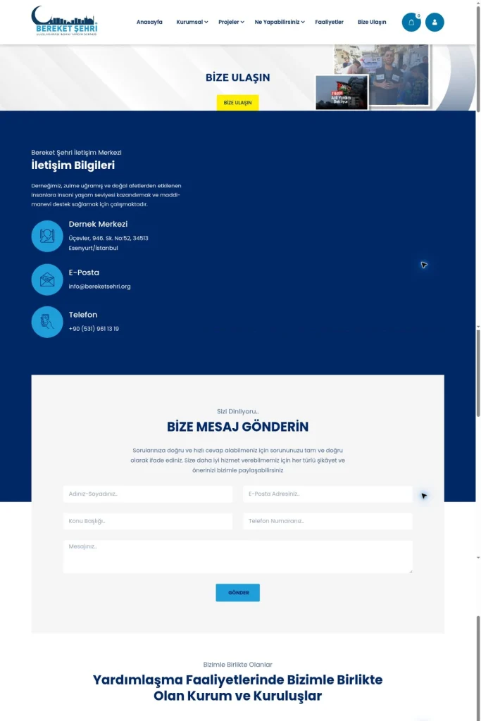 Bereket Şehri Derneği Web Sitesi tasarım detayı