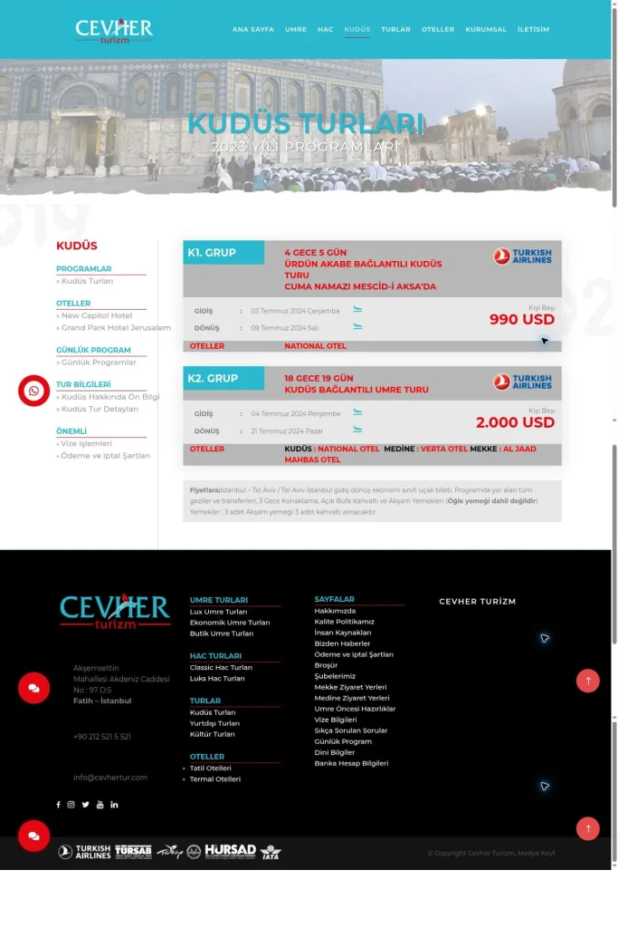 Cevher Turizm Web Sitesi, SEO Çalışması tasarım detayı