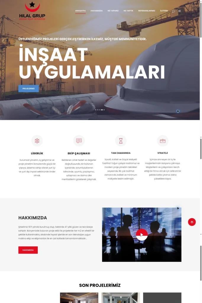 Hilal Grup Kurumsal Web Sitesi tasarım detayı