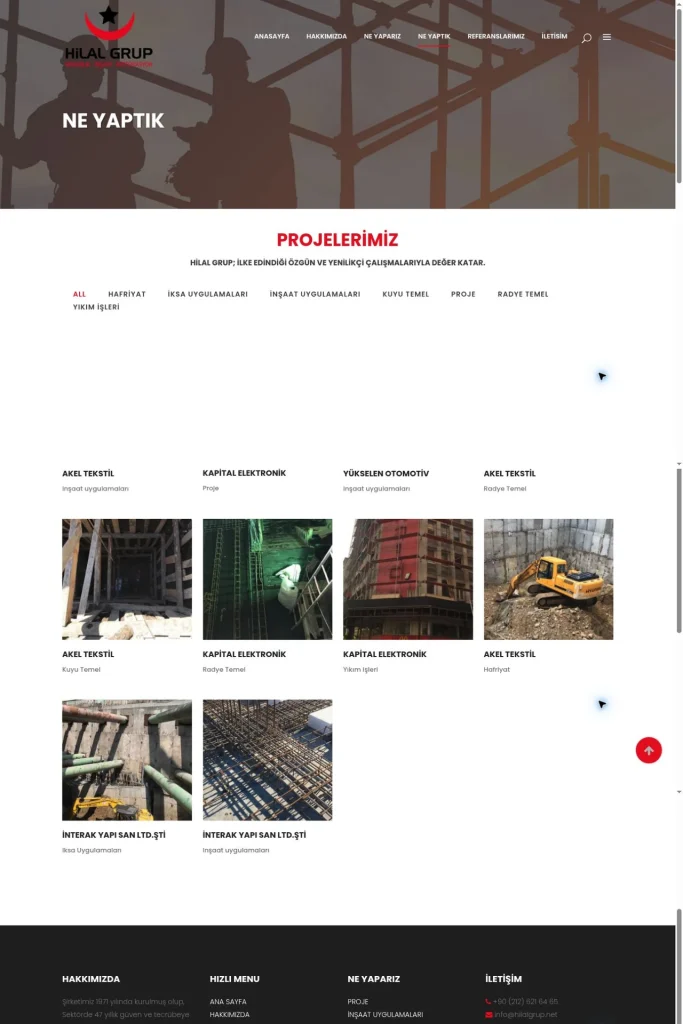 Hilal Grup Kurumsal Web Sitesi tasarım detayı